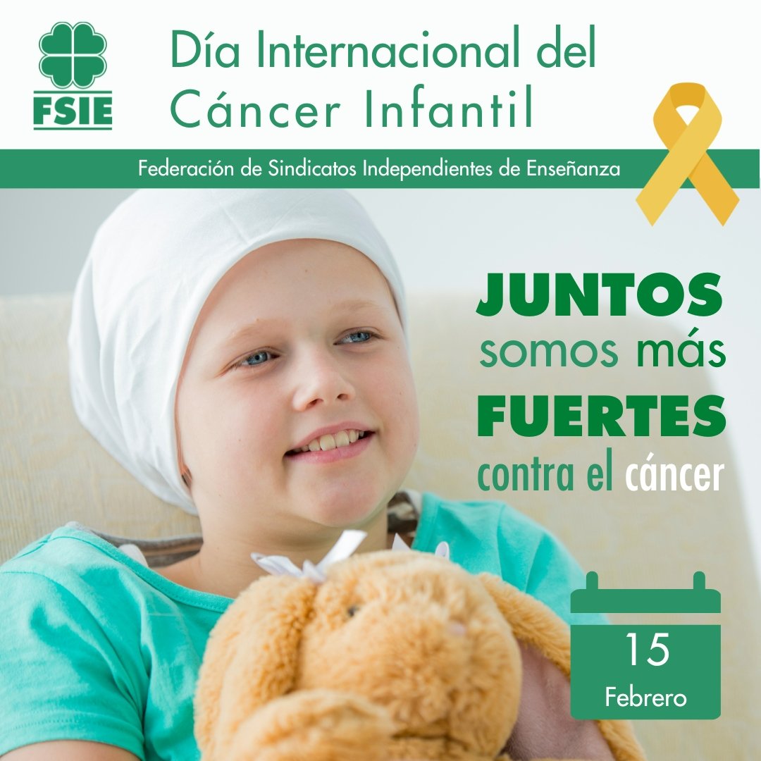 FsieCantabria's tweet photo. 👉El próximo 15 de febrero es el
#DíaInternacionalDelCáncerInfantil. 
🗣️FSIE se une a la Organización de las Naciones Unidas, a la UNESCO y otras organizaciones nacionales e internacionales, en apoyo a los menores que padecen esta enfermedad.
 #CompromisoFSIE #SomosFSIE🍀 https://t.co/qGVGAeWcY6