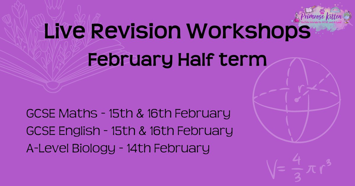 Your February half term revision is sorted! Come and join our live revision workshops starting tomorrow! GCSE English, GCSE Maths and A-Level Biology 🙌 All workshops are recorded - mailchi.mp/primrosekitten…