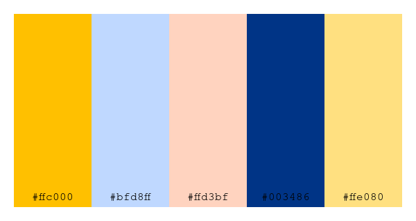ColPaletteBot's tweet photo. Beep beep, here's a pretty color palette for you!
color-scheme.js parameters used:
- hue: 233
- variation: default
- colors: #ffc000, #bfd8ff, #ffd3bf, #003486, #ffe080
Have a lovely day!
#twitterbot #colorpalette #colors #palette #prettycolors https://t.co/ipqnRmQdbs