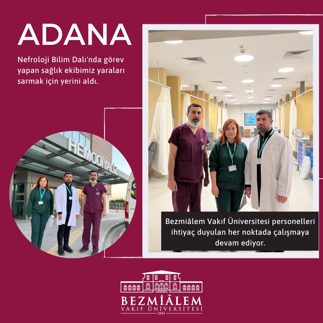 Bezmiâlem Vakıf Üniversitesi personelleri ihtiyaç duyulan her noktada çalışmaya devam ediyor.
Nefroloji Bilim Dalı'nda görev yapan sağlık ekibimiz yaraları sarmak için yerini aldı.