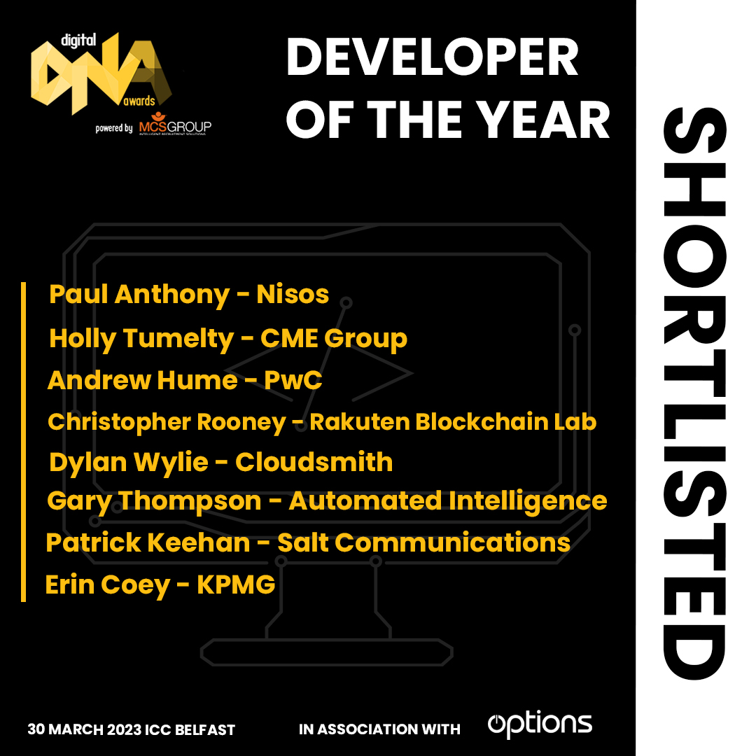 Exciting news! We are thrilled to announce the shortlisted individuals for the Developer of the Year Award in association with <a href="/options_it/">Options</a> 

Congrats to all the shortlisted developers, we can't wait to see who takes home the award! #digitaldna #DDNAAWARDS #DeveloperOfTheYear