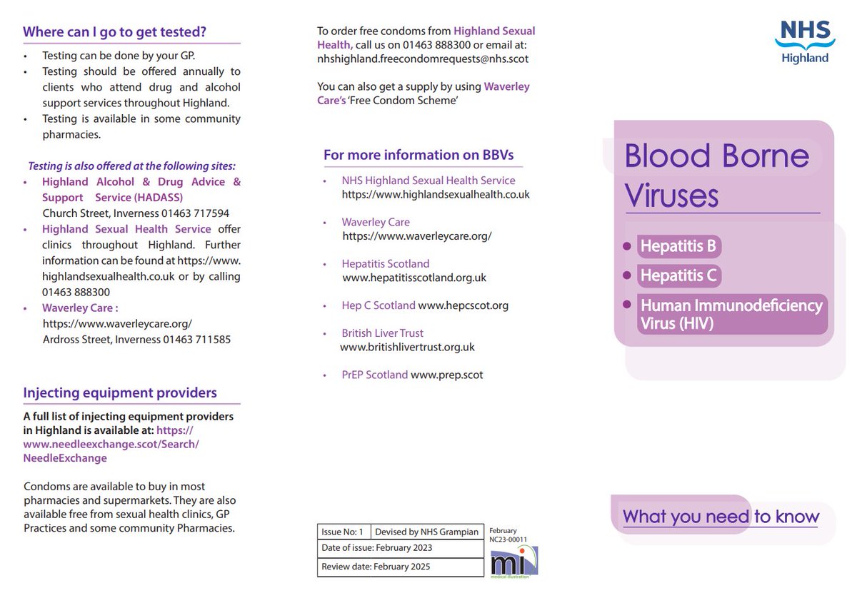 One of the many services that we offer in DARS is Blood Borne Virus Testing (BBV). All patients attending any DARS service in Highland are offered BBV testing routinely.We have attached some up to date information on Blood Borne Viruses and how you can access testing if required.