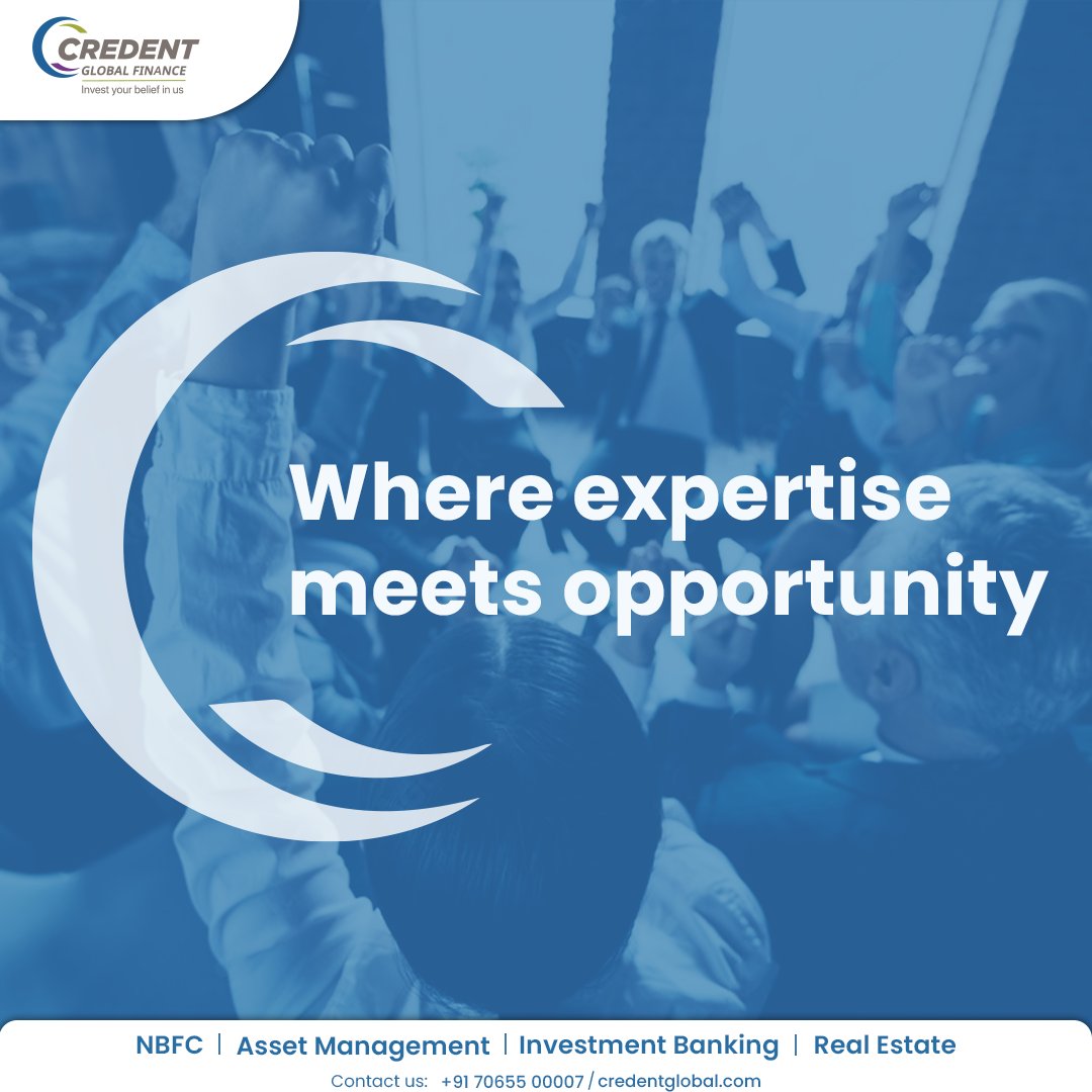Bringing together the power of expertise and opportunity, Credent Global is making waves in finance. Providing top-notch NBFC, Asset Management, Real Estate, and Investment Banking services. 

#ExpertiseMeetsOpportunity #Financeservices #finance