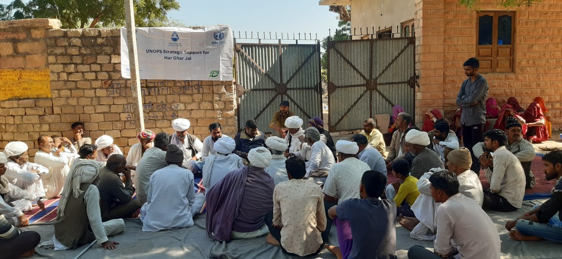 UNOPS_India's tweet photo. @UNOPS district consultants in Ajmer, Jodhpur and Alwar and Jaipur Rural and Udaipur Rural, Rajasthan conducting Community Leave No One Behind (#CLNOB) with community to map their drinking water, greywater and sanitation condition. @DenmarkinIndia @jaljeevan_ @RajGovOfficial https://t.co/Uz85P1nb6T