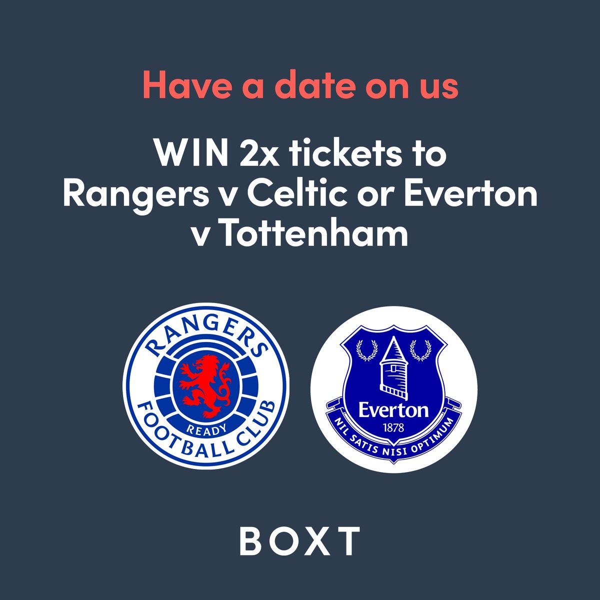 🚨ATTENTION🚨 @Everton and @RangersFC fans - have a date on us! WIN 2 x tickets to either Everton v Tottenham or Rangers v Celtic 🎟️ To enter: 💙 Follow us 💙 Tag the person you will take 💙 Retweet Comp ends & winner announced 17/02 at 11am T&C’s apply