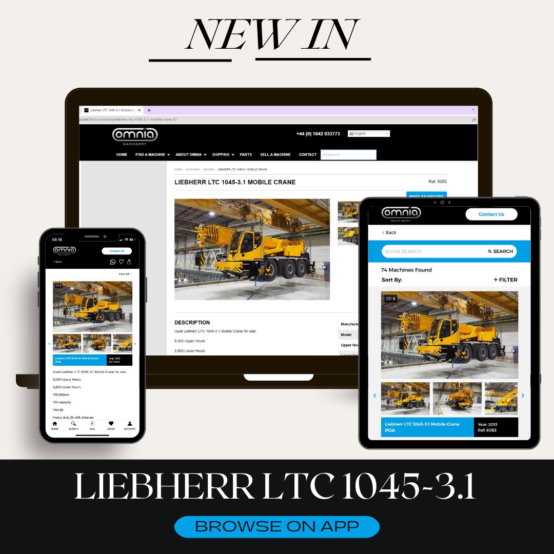 OmniaMachinery's tweet image. NEW TO OMNIA!💻📱

LIEBHERR LTC 1045-3.1

 Mobile Crane | Y.O.M: 2013 | 9,200 Hours

POA 💷

Contact us here👇🏼
🌐 lnkd.in/eSRc-phK
📞 +44 (0) 1642 033773
📧 sales@omniamachinery.com

#Construction #UsedMachine #HeavyEquipment #Liebherr #LiebherrCranes