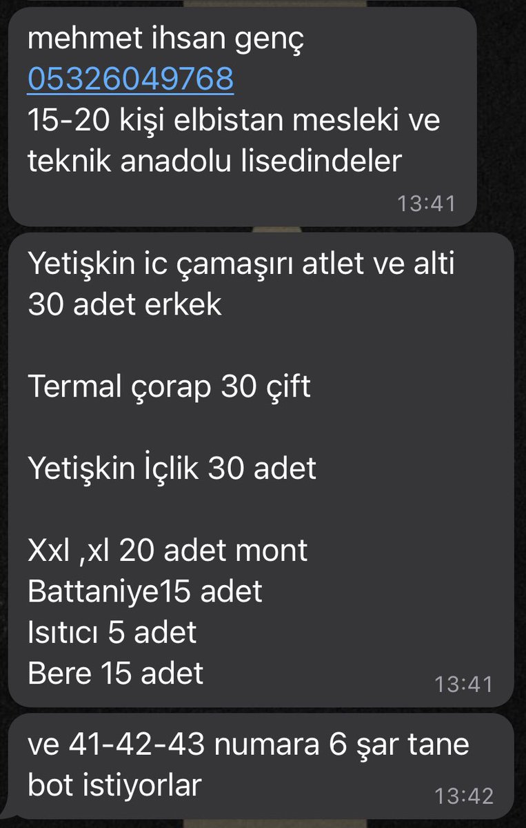 gencfbsamsun's tweet photo. ❗️❗️❗️❗️❗️❗️❗️❗️❗️❗️❗️❗️❗️
ACİL KIYAFET, İÇ GİYİM VE BOT YARDIMI GEREKMEKTEDİR !

Gereken yardım sayıları fotoğrafta yer aldığı gibidir ve teyitli bilgidir. Yardım fotoğraftaki kişiyle iletişim kurularak yapılacak ! https://t.co/qRdo98EKvm