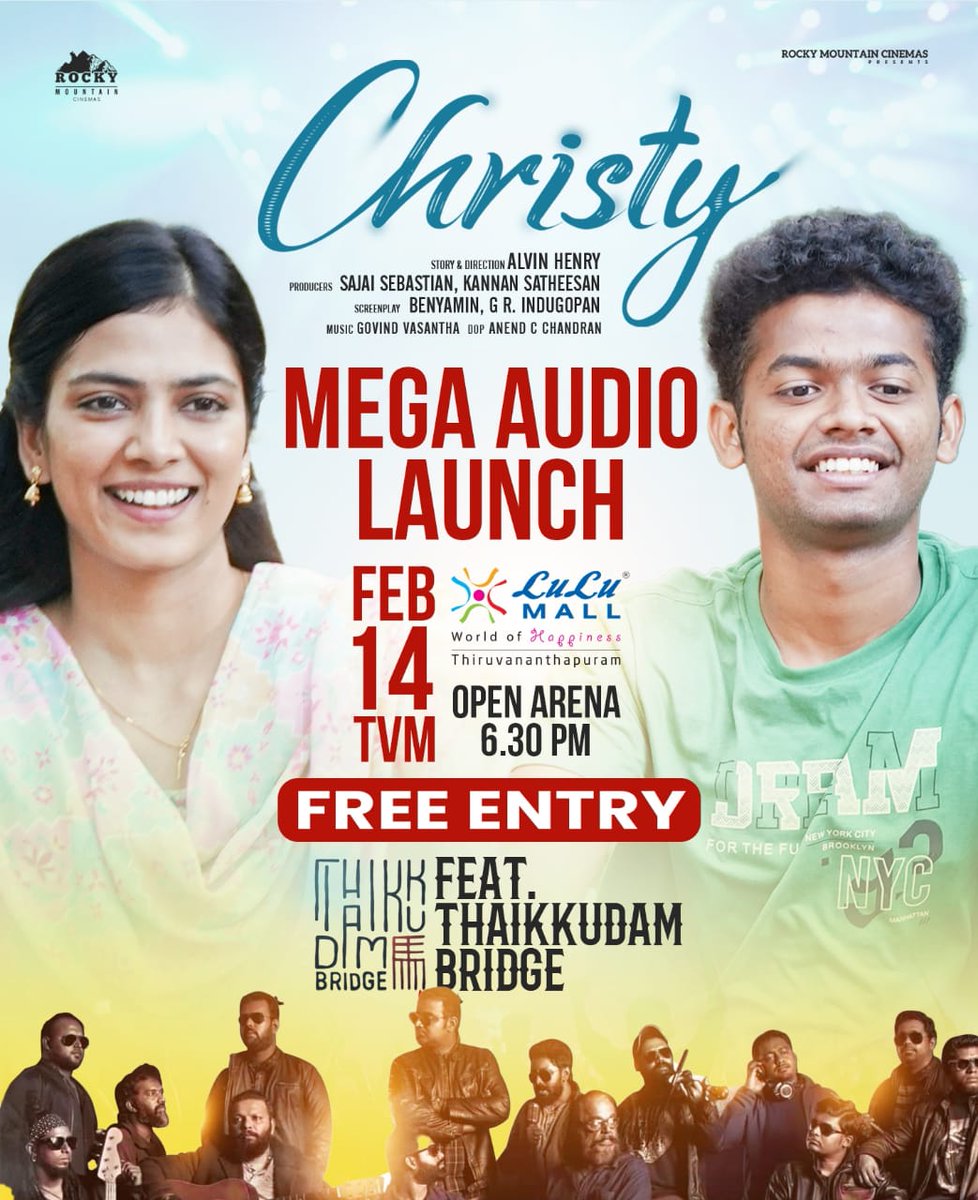 rameshlaus's tweet photo. . @MalavikaM_ and Mathew Thomas starrer #Christy audio launch in TVM tomorrow..
#christymovie #Feb17Release #mathewthomas #malavikamohanan #rockymountaincinemas #sajaisebastian #kannansatheesan #benyamin https://t.co/bJeqf7fAbA