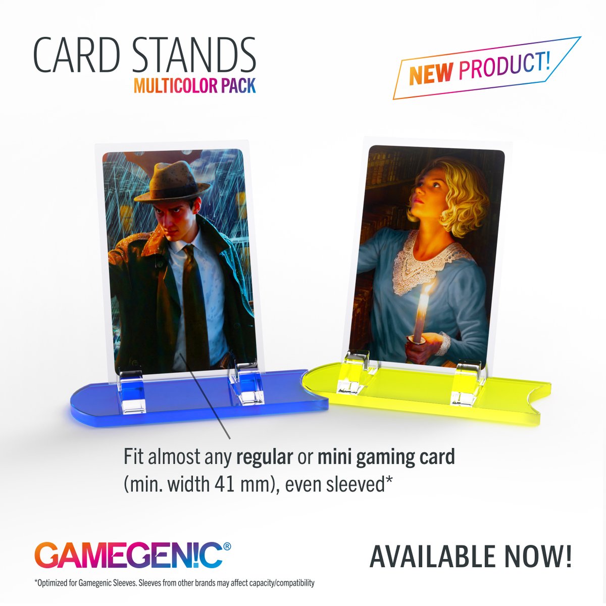 Gamegenic_'s tweet photo. AVAILABLE NOW
Our brand-new MULTICOLOR CARD STANDS hold almost any regular or mini gaming card (sleeved and unsleeved). Use the Card Stands to keep a card’s information hidden from others or to increase its visibility.
What cards will you show off?
#gamegenic #cardstand #cardgame https://t.co/srzilCVUnZ