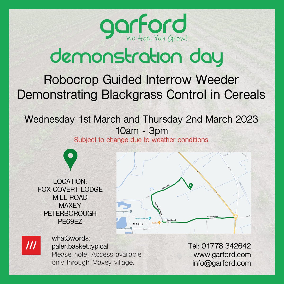 garfordrobocrop's tweet image. Garford Farm Machinery Demonstration Day will be taking place on Wednesday 1st March and Thursday 2nd March 2023. #garford #garfordfarmmachinery #progressivefarming #precisionfarming #agritech #smartfarming #blackgrass #blackgrasscontrol