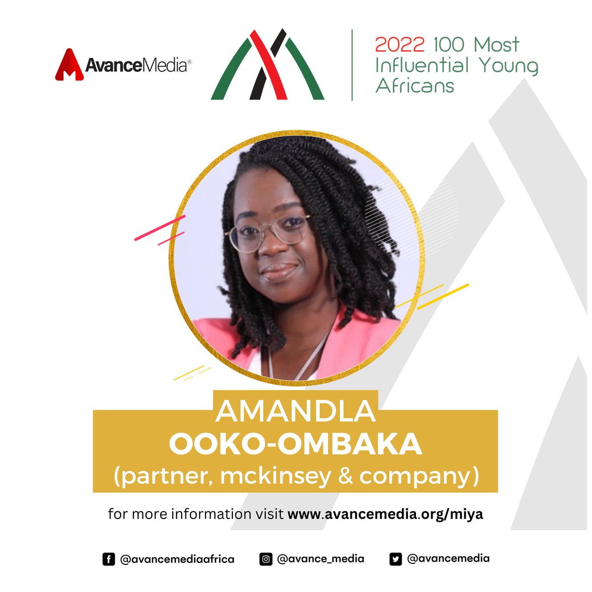 Congrats to Amandla Ooko-Ombaka <a href="/AmandlaOO/">Amandla</a> on making <a href="/avancemedia/">Avance Media Africa</a>'s 2022 List of 100 Most Influential Young Africans as a Partner with <a href="/McKinsey/">McKinsey & Company</a>

avancemedia.org/100miya

#100MIYA #AvanceMedia <a href="/UNDPAfrica/">UNDP Africa</a> <a href="/UNDPKenya/">UNDP Kenya</a>