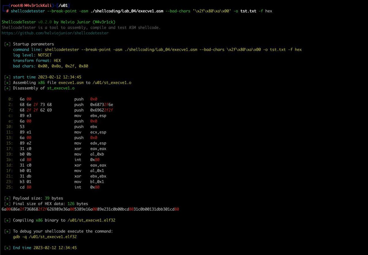 I published a totally refactored version of ShellcodeTester. The new version is developed in Python and runs over Linux and Windows machines.

 Assembly ASM file (32 and 64 bits)
 Check badchars
 Output to several formats
 Other amazing features...

github.com/helviojunior/s…