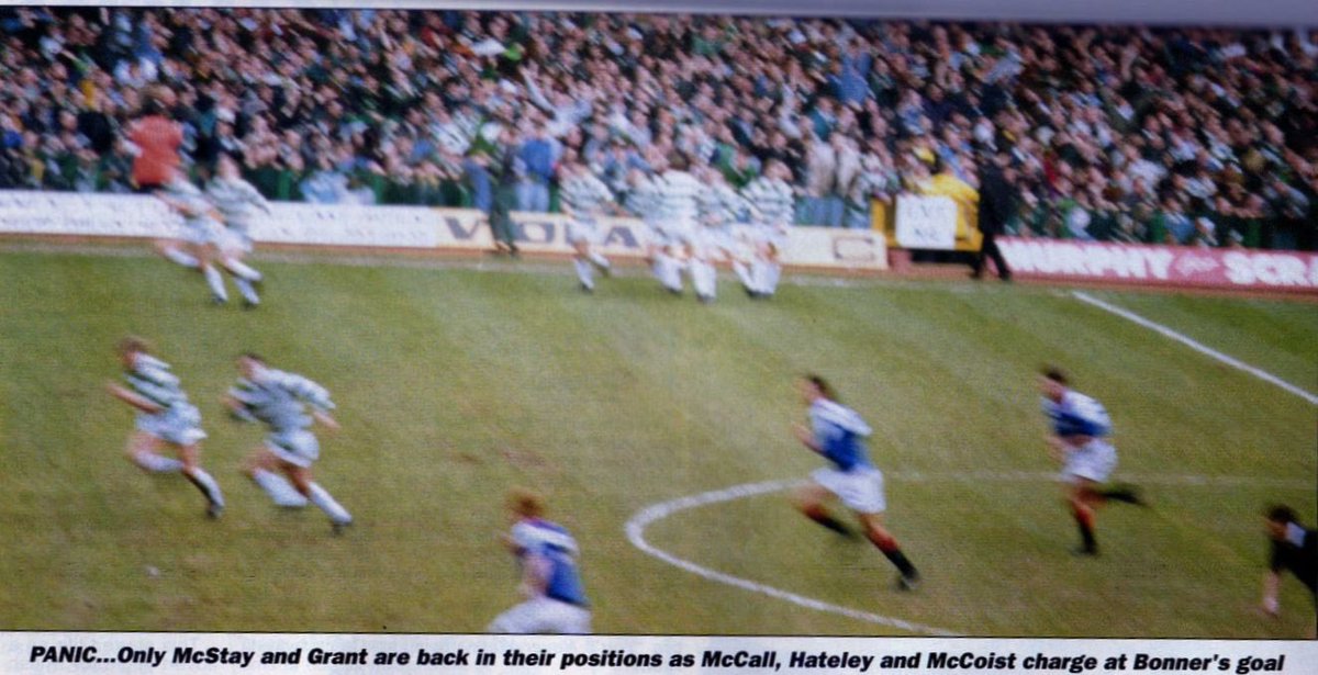 Zeshankenzo's tweet photo. Rangers doing a Tillman from kick off.

Celtic scored, ref waved the Rangers players on with centre as Celtic players are still celebrating far side. https://t.co/rvhVqJJV0Y