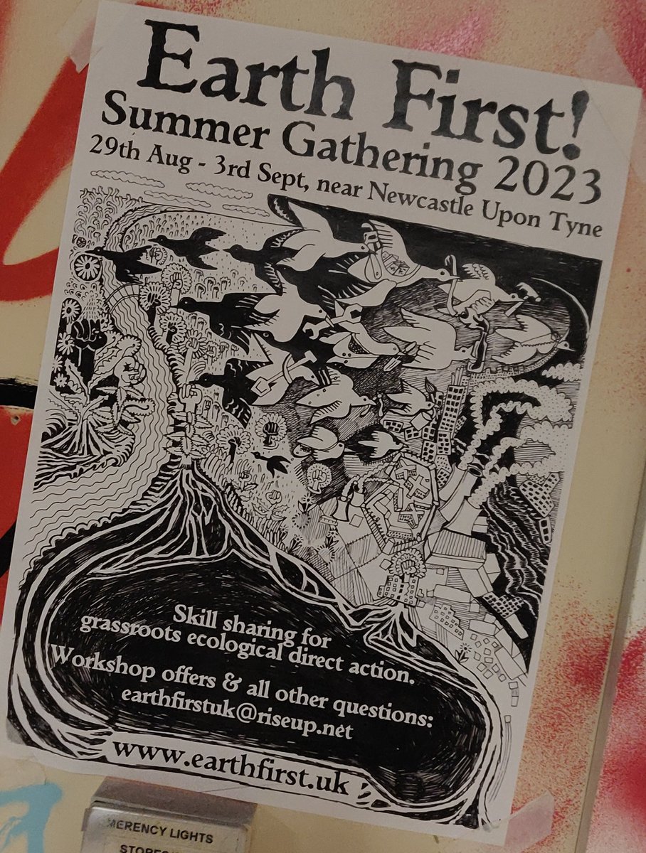Save the date! 29 Aug - 3 Sep, EF! 2023 summer gathering. Will be in a beautiful site near Newcastle Upon Tyne. Six days of skillshares, training, discussion, linking up, hanging out and radical ecological resistance.