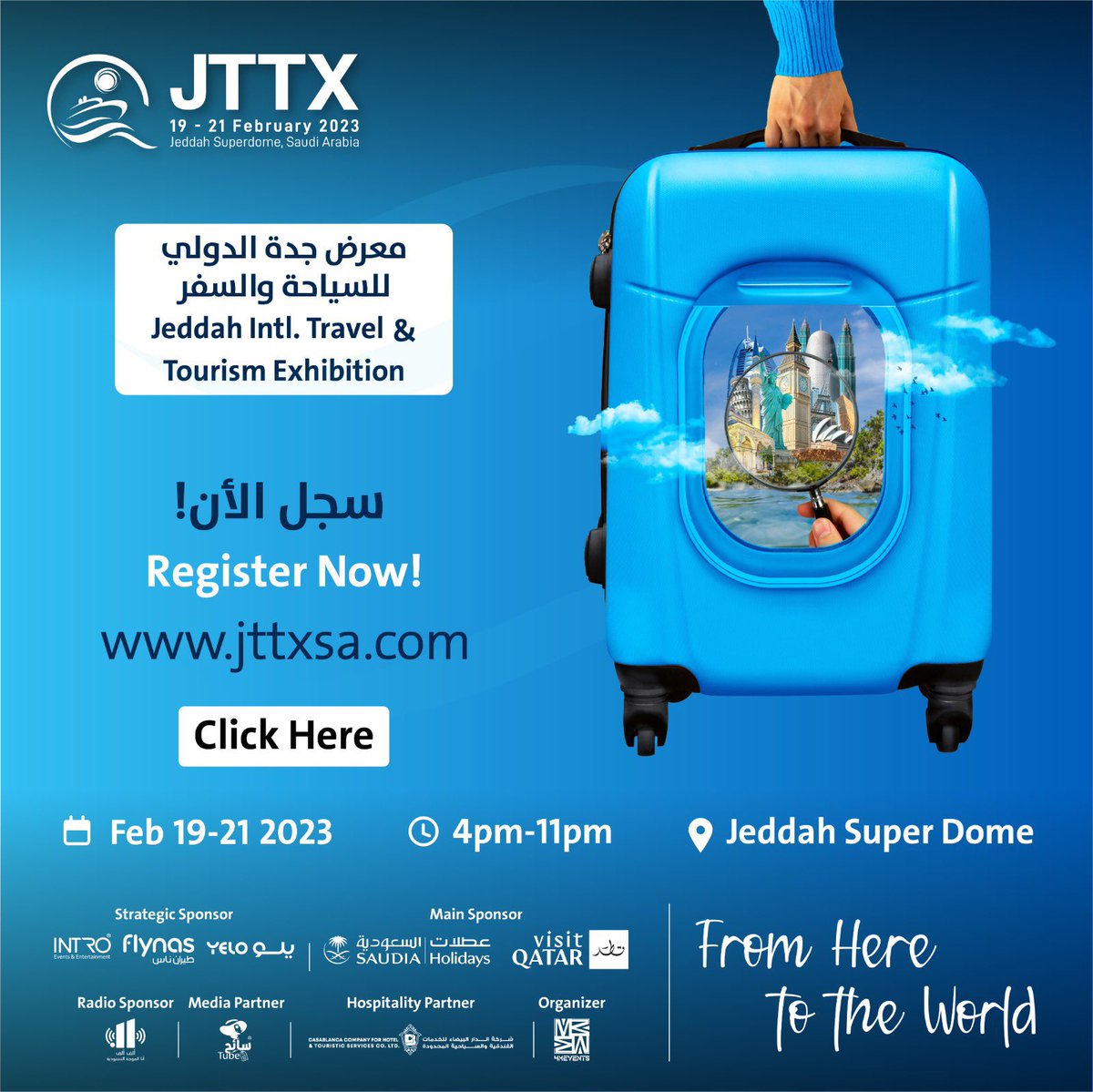 اذا ناوي تسافر بالصيف سياحه او دراسة ومحتار في وجهتك لا تفوت زيارة 👇🏻#معرض_جدة_للسياحة_والسفر
بيكون فيه اكثر من ٢٠٠ عارض من ٢٦ دوله 🌍

يبدأ الاحد القادم من ١٩ الى ٢١ فبراير في جدة سوبر دوم ,  
التسجيل مجانا 👇🏻
jttxsa.com