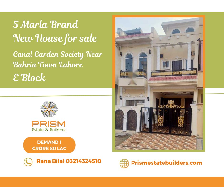 prism_town's tweet image. 5 Marla Brand New House in Block E Canal Garden Society Near Bahria Town Lahore

Further Detail
Rana Bilal 03214324510

#bahriatownlahore #Bahriatownplot #bhariatownplot #bahriatownhouseforsale #lahoeproperty #propertymanagement #propertyinvestor 
#houseforsale #BrandNew