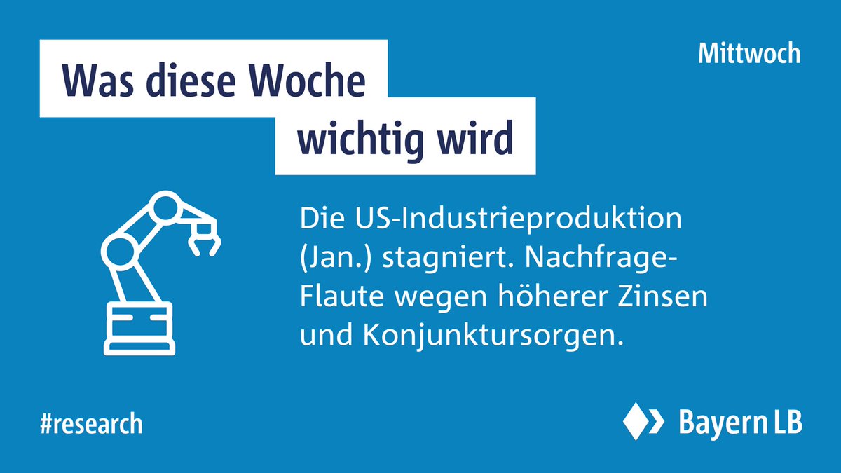 Die ausführliche Vorschau auf diese Woche vom BayernLB Research gibt es hier: bit.ly/3bycVZ2 

#bayernlb #fortschrittsfinanzierer #research #volkswirtschaft #konjunktur #ausblick #news