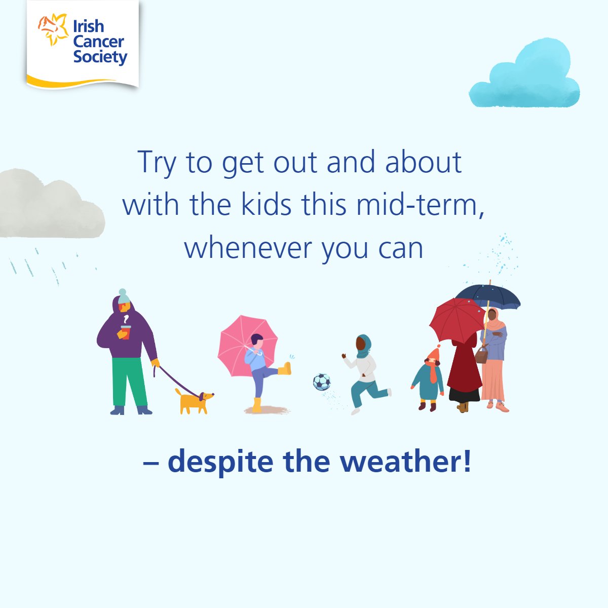 IrishCancerSoc's tweet image. ☔Having the kids off school... in February... in Ireland... can be a challenge. Try to stay active as a family, whenever you can. 🏃‍♀️👨‍👩‍👧‍👧🤸
💛Learn more about how reduce your risk of cancer by keeping active 👉cancer.ie/cancer-informa… #ReduceYourRisk #KeepActive