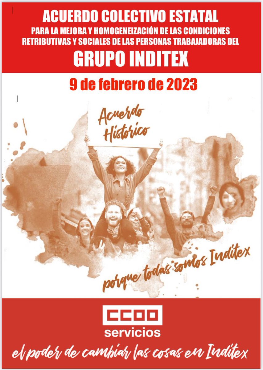 9/2/2023: <a href="/CCOO/">Comisiones Obreras</a> <a href="/serviciosccoo/">Servicios CCOO</a> alcanza un ACUERDO HISTÓRICO en Grupo Inditex, mejorando y homogeneizando las condiciones retributivas y sociales de más de 35.000 personas

#elpoderdecambiarlascosas 

PERO ÉSTO ES UNA ETAPA EN UN CAMINO QUE VIENE DE ATRÁS: ABRO HILO… (1/8) ➡️