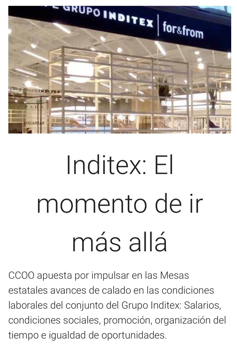 (Hilo 6/8)

18/11/2022 <a href="/serviciosccoo/">Servicios CCOO</a> consigue acuerdo estatal que recupera Incentivo Dependientas/es y abre negociación sobre retribuciones. ccoo-servicios.es/inditex/html/5…

18/01/2023 @ccoo emplaza a Inditex a “ir más allá” en el proceso de negociación ccoo-servicios.es/html/56627.html

➡️