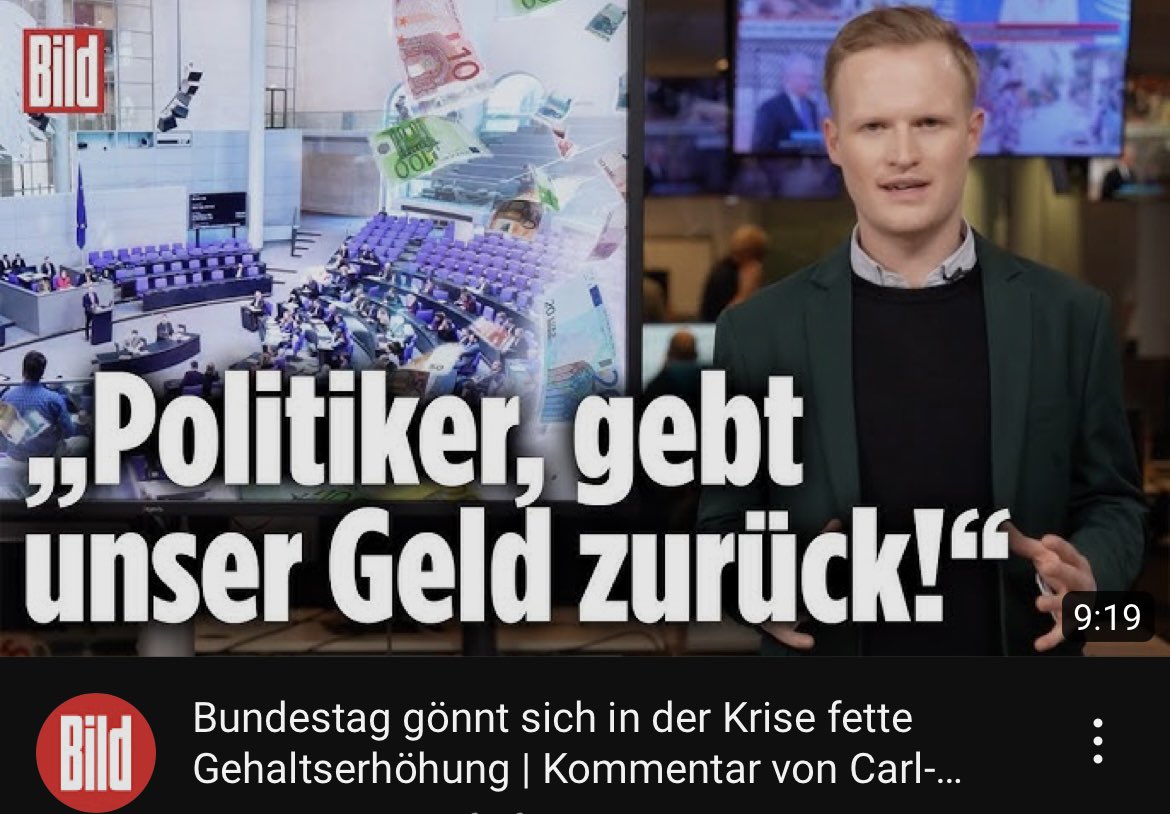 Es ist eigentlich ganz einfach: Dass ein Volk seine Volksvertreter gut bezahlt, ist richtig. Dass diese Volksvertreter sich mitten in der Krise eine Gehaltserhöhung gönnen, ist falsch. Mein Kommentar für @BILD m.youtube.com/watch?v=zJXjLK…