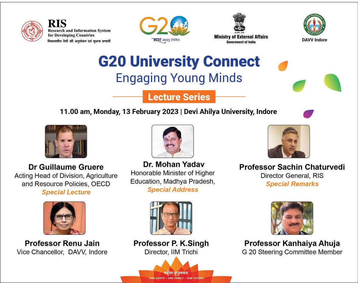 RIS_NewDelhi's tweet image. Illustrious participation of leading experts from India &amp;amp; abroad, graced by Dr Mohan Yadav Hon. Minister @MP_MyGov, great enthusiasm among students at Indore #DAVV for #G20 #UniversityConnect @PMOIndia @CMMadhyaPradesh @harshvshringla @Sachin_Chat @doctorsumitseth @JansamparkMP