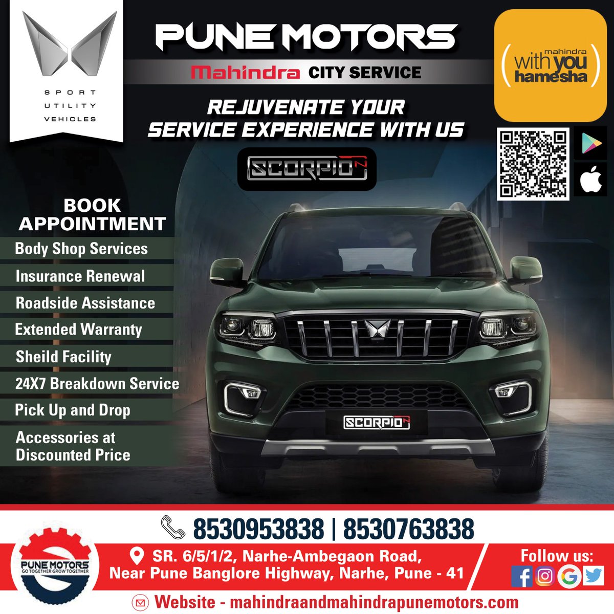 PuneMotors's tweet image. Pune motors Mahindra City Service..
Rejuvenate your service experience with us..
Book Appointment today..
Call us +91 8530953838 / 8530763838
#Punemotors #Mahindra #MahindraService