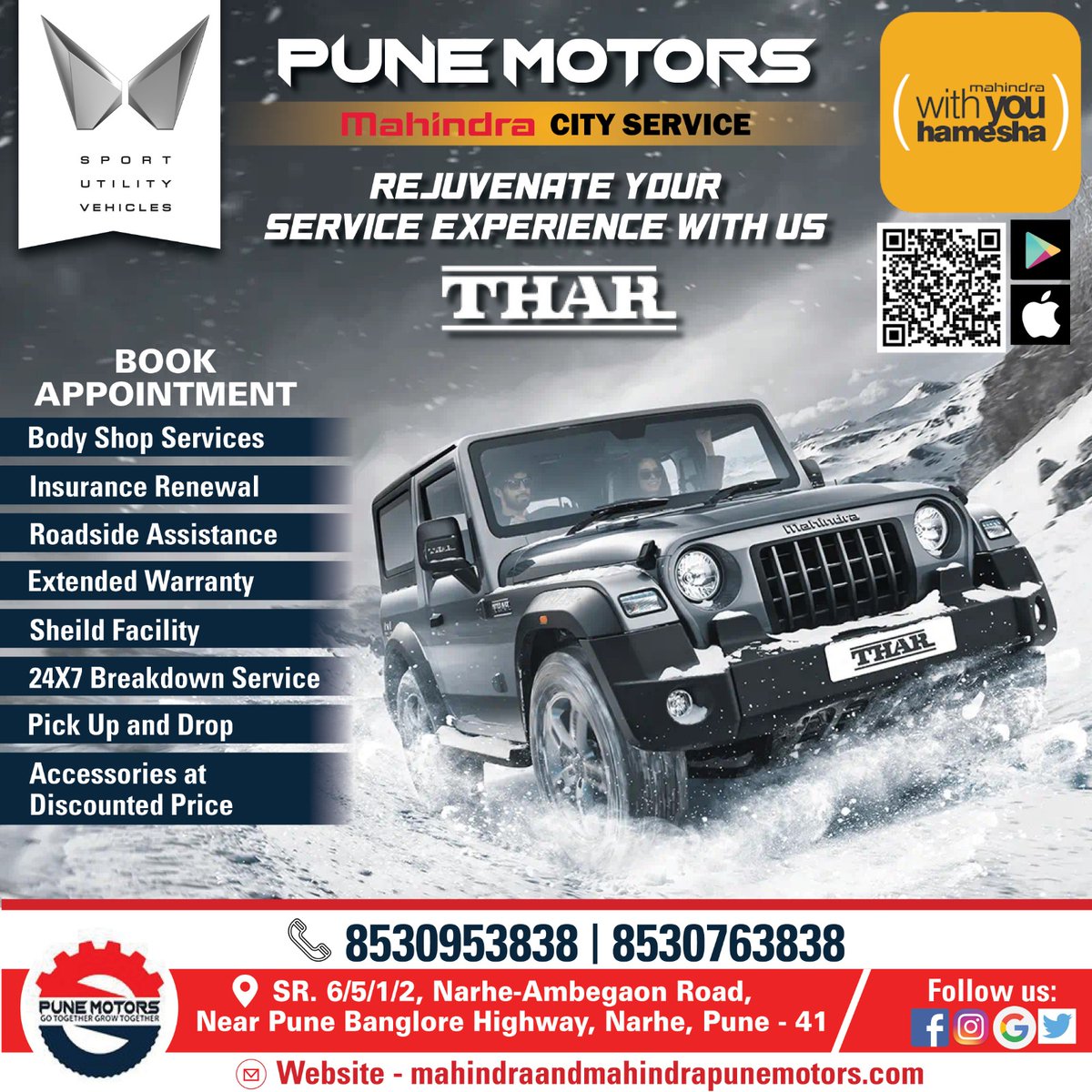 PuneMotors's tweet image. Pune motors Mahindra City Service..
Rejuvenate your service experience with us..
Book Appointment today..
Call us +91 8530953838 / 8530763838
#Punemotors #Mahindra #MahindraService