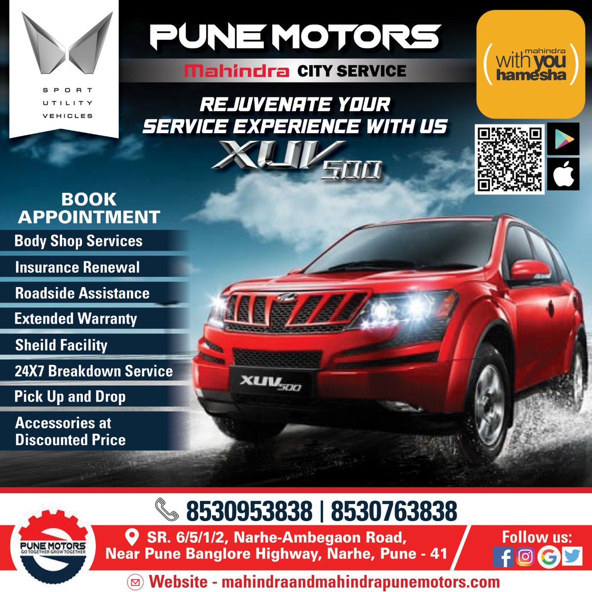 PuneMotors's tweet image. Pune motors Mahindra City Service..
Rejuvenate your service experience with us..
Book Appointment today..
Call us +91 8530953838 / 8530763838
#Punemotors #Mahindra #MahindraService