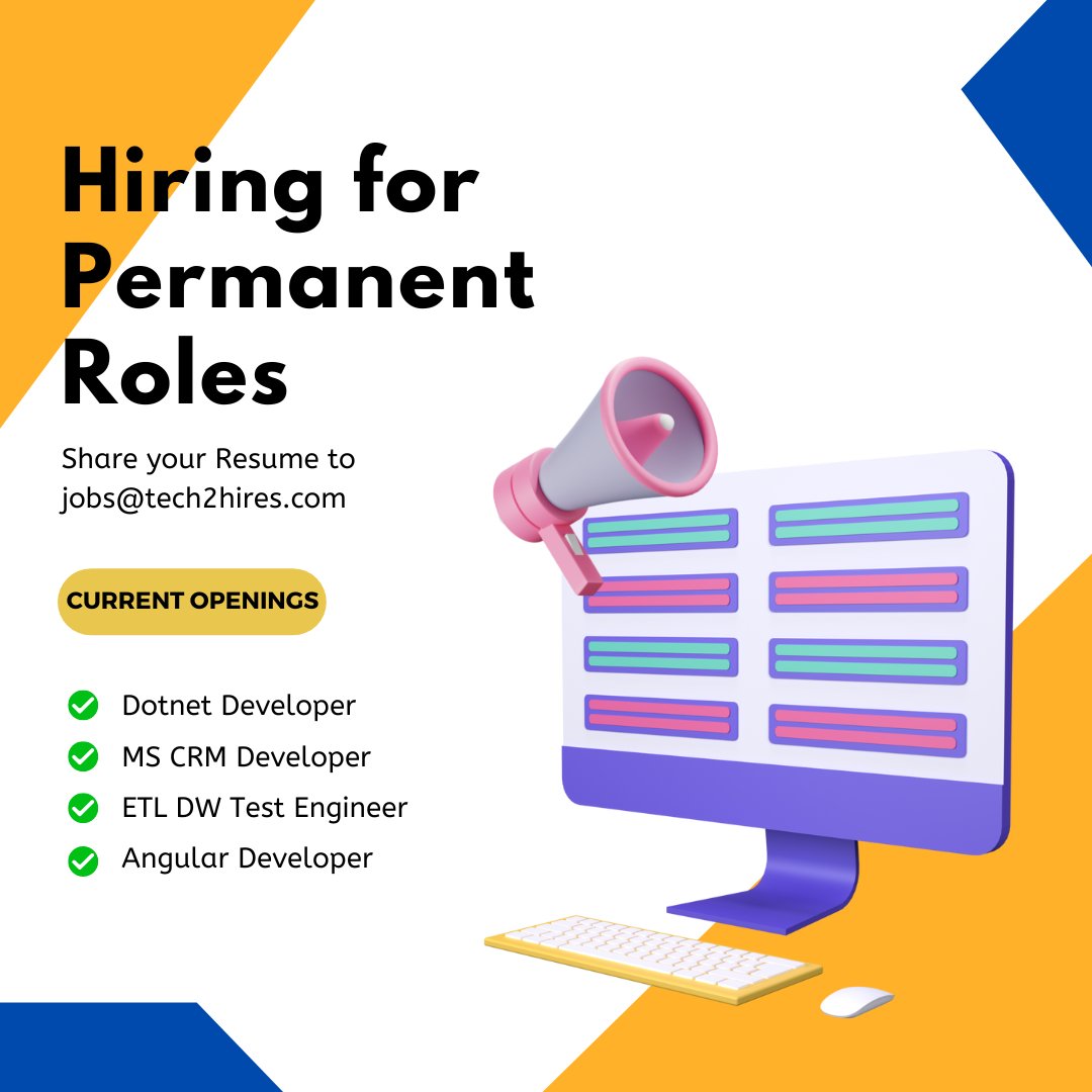 Tech2hires's tweet image. Looking for a job or a job change in Hyderabad? Interested to work for a Stable organization?

#jobs #hyderabad #Softwarejobs #jobsearch #career #dotnet #mscrm #angular #etldw #developers #tech2hires #hiring #recruitment #hyderabadjobs #jobsinhyderabad #softwarejobs