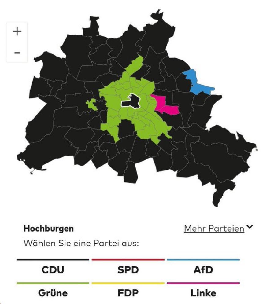 Mit 0, in Worten: NULL gewonnenen Wahlkreisen die Bürgermeisterin zu stellen, wäre vermutlich auch ein Novum! 😄
#SPD #Berlin #Berlinwahl2023