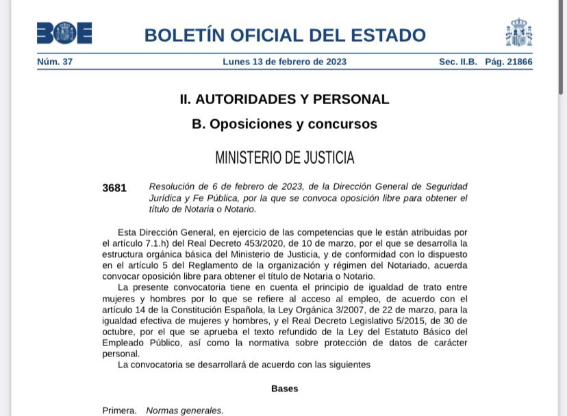En el BOE de hoy convocatoria oposición para obtener título de notario 
#Vamos 
#Aporello