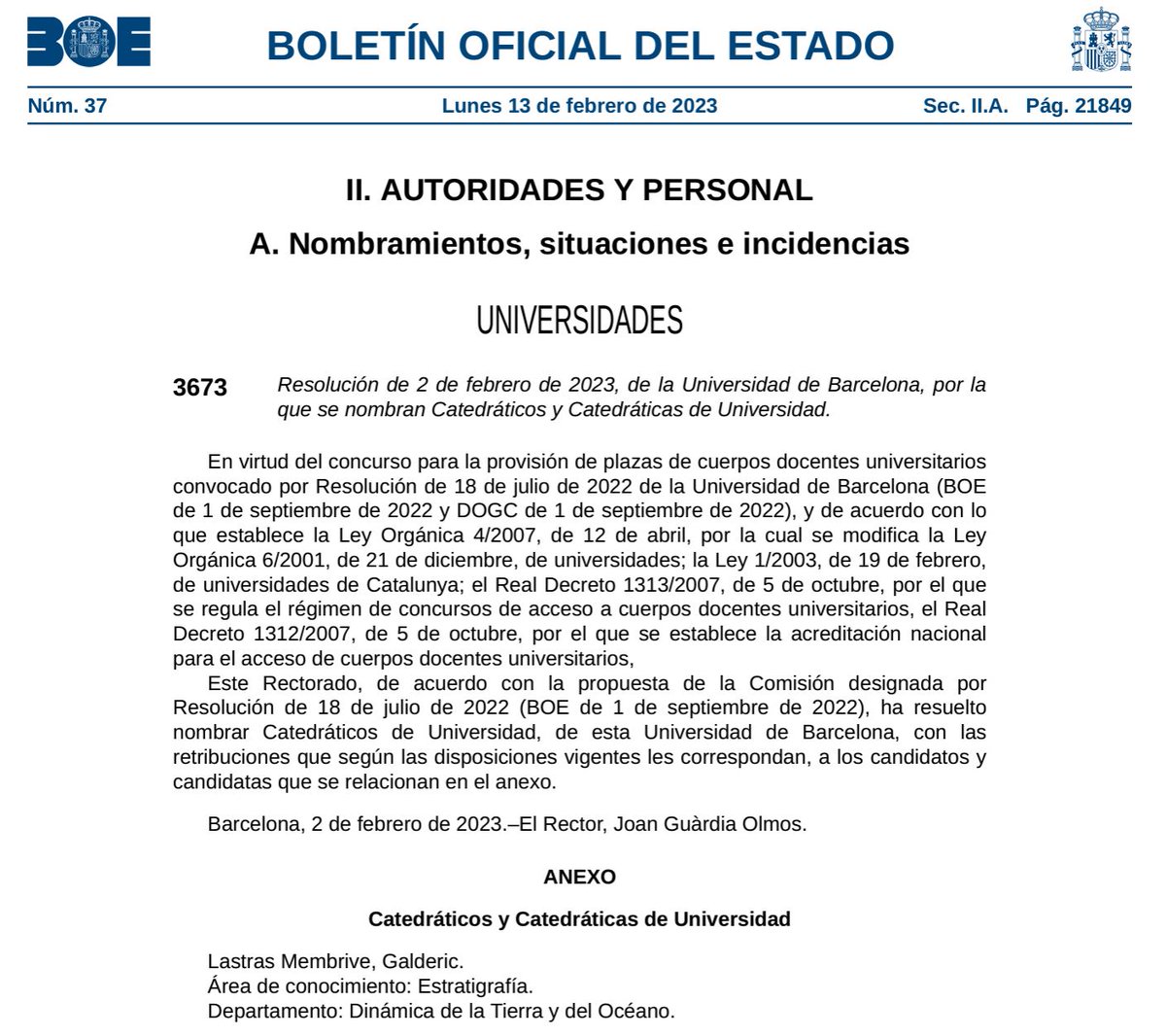 galderic77's tweet photo. Avui, el BOE publica el nomenament com a Catedràtic d'Universitat @UniBarcelona @geologiaub. Alegria! Això crec que mereix un petit enfilall de tuits 1/n https://t.co/ebeunZHfxe