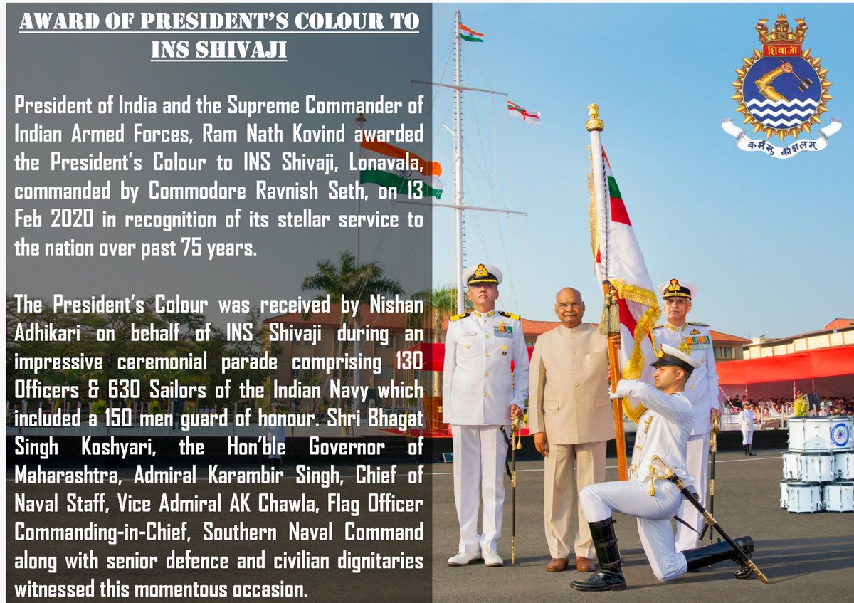 IN_INSShivaji's tweet photo. On this day in 2020, @IN_INSShivaji was awarded the prestigious President Colour for its stellar service to the nation.
https://t.co/TdH55jr5tN
#HarKaamDeshKeNaam
#strongNavy
#Duty #Honour #Courage
@IN_HQSNC
@IndiannavyMedia
@PRODefPune
@rashtrapatibhvn
@DDNational https://t.co/ckSQlOHTXp