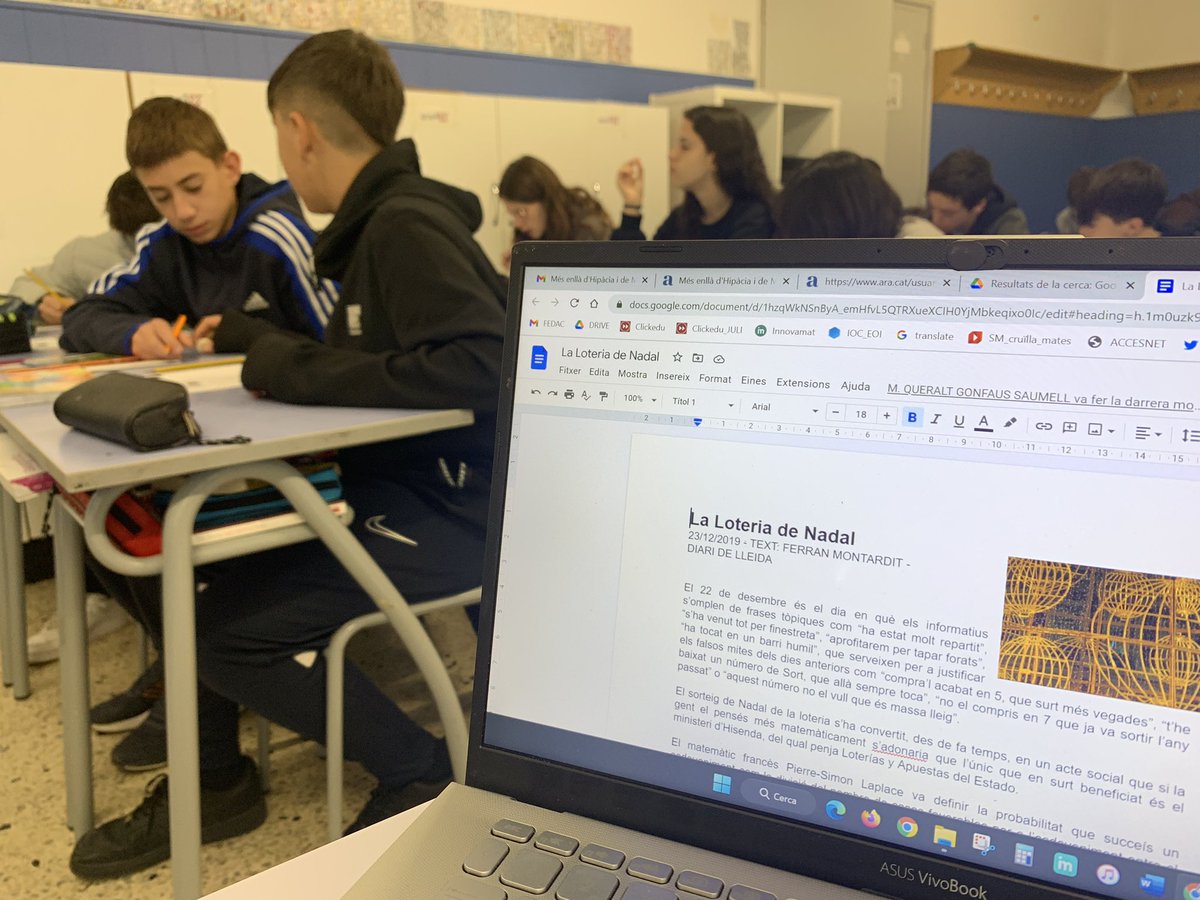 FEDACXarxa's tweet image. Per tancar la unitat de probabilitat fem una lectura d’una notícia al diari de Lleida de @FerranMontardit sobre la “Loteria de Nadal”. 
#comprensiólectora #lecturamatemàtica #probabilitat