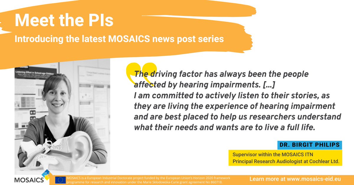 We're bringing #WomenInScienceDay into the week with the next MOSAICS Meet the PIs #interview in the series. 👩‍🔬Meet 'the day to day driving force' of MOSAICS and a genuine #WomenInScience role model: Dr. Birgit Philips 👇
mosaics-eid.eu/2023/02/11/mee…

@Cochlear_EMEA @MSCActions