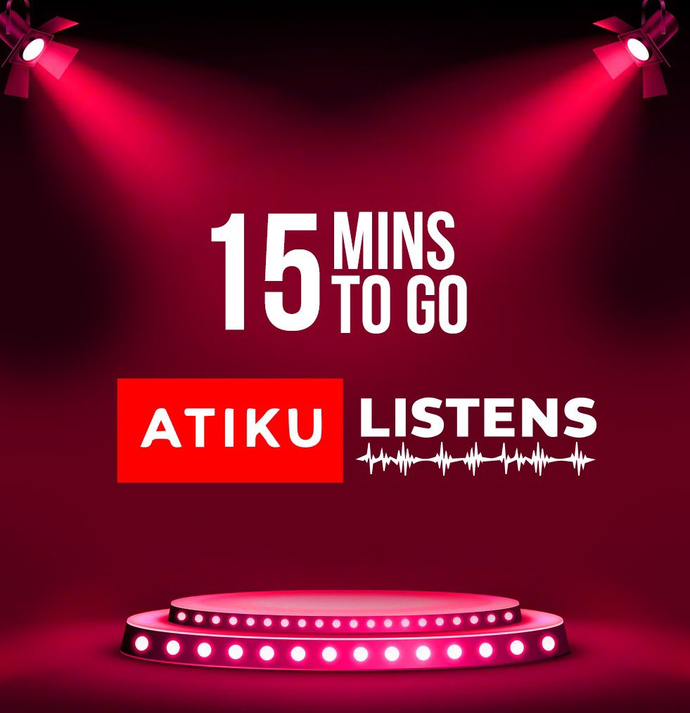 AtikuListens's tweet photo. Exciting news! 

@Atiku is going live in just 15 minutes. Get ready to be a part of the conversation. #AtikuListens https://t.co/pFA5u5GYwJ