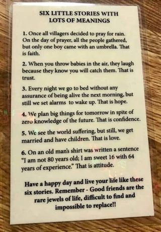 SIX LITTLE STORIES WITH LOTS OF MEANINGS...
