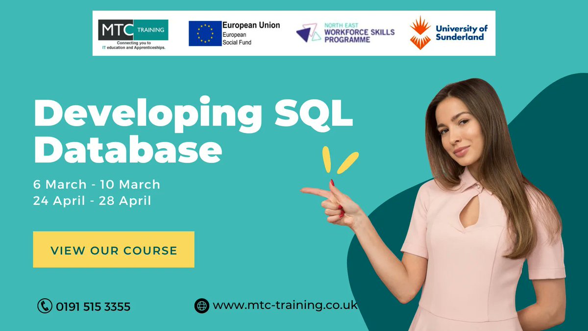 Training_MTC's tweet image. This five-day instructor-led course will provide you  the knowledge and skills to develop a #MicrosoftSQL Server database. 

March and April are both available to book!

View the course here: buff.ly/3RBI5ir