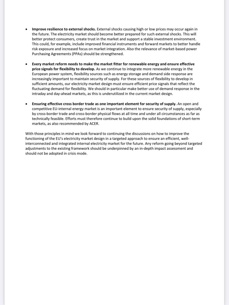 We urge @EU_Commission to propose a targeted EU electricity market reform that needs to 🔹Retain benefits of the current design & improve on that basis 🔹Support #greentransition & incentives to invest in renewables 🔹Bring benefits to consumers Joint letter from 🇩🇰🇩🇪🇳🇱🇫🇮🇱🇺🇱🇻🇪🇪