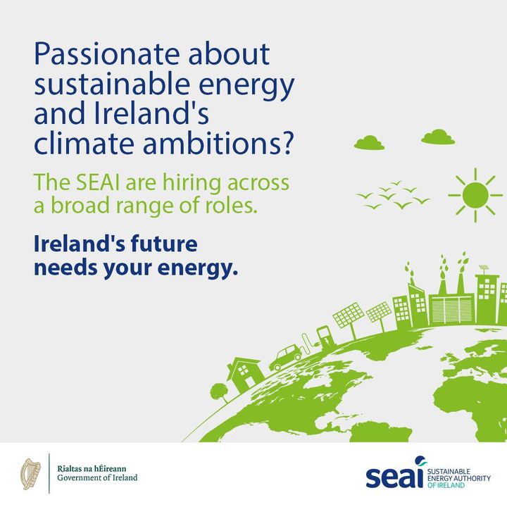 SEAI_ie's tweet photo. WE'RE HIRING! Join us and make a real impact in tackling our climate challenges. We are recruiting for a wide range of roles across many of our departments. View our open roles: https://t.co/aXKwwE78zA #SEAICareers #LifeAtSEAI #YourEnergyMatters #PublicJobs #JobFairy #STEMJobs https://t.co/IGpjZVY2Fc