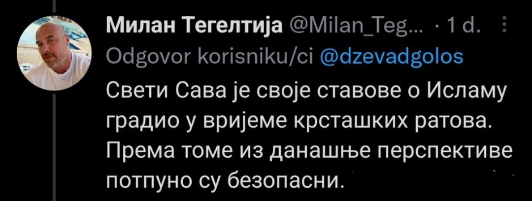 Najnoviji narativ izdegenerisanih Srba, pogotovo ovih turskog porekla, da je sveti savo svoju patološku mržnju prema islamu crpio iz krstaških ratova.
Ja, i?
