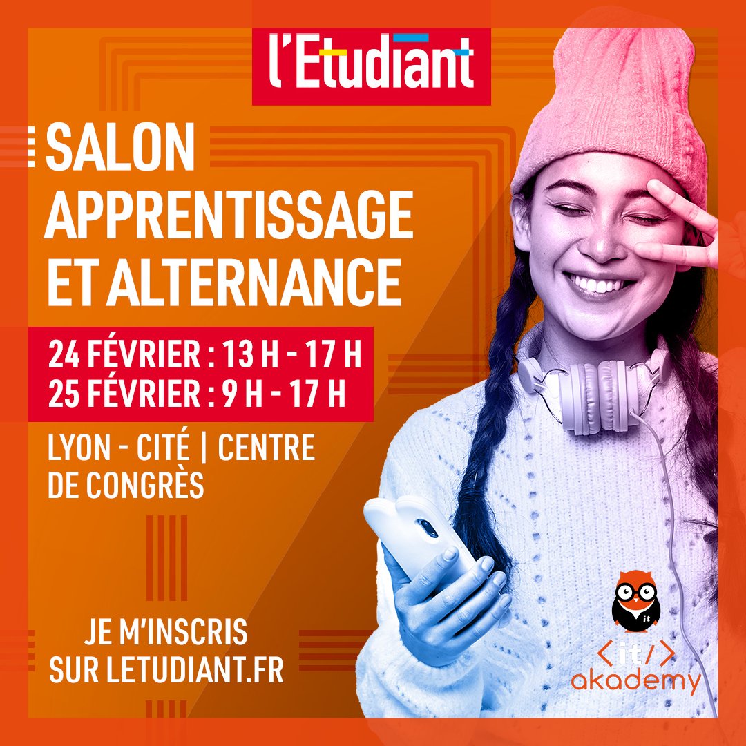L'IT-Akademy conjugue formation professionnalisante et insertion professionnelle dans un écosystème dynamique. 

Alors venez nous rencontrer :
🗓 Le vendredi de 13h à 17h et le samedi de 9h à 17h
📍À Lyon - Cité | Centre de Congrès

#salon #letudiant #salondelapprentissage
