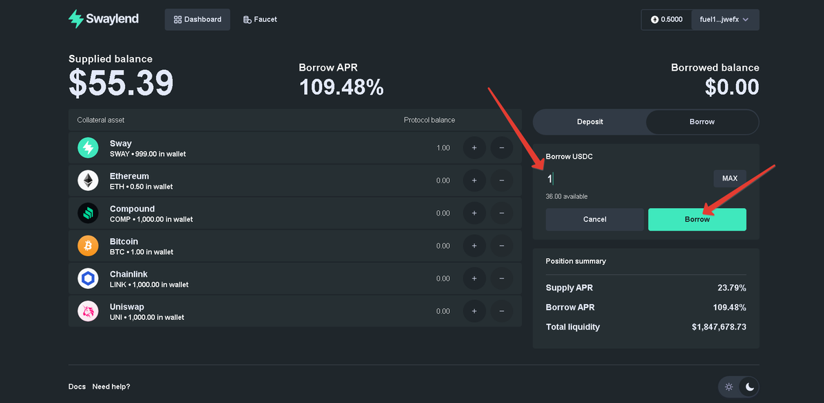 Fuel Ecosystem on Twitter "1/2 Testing swaylend today. The first