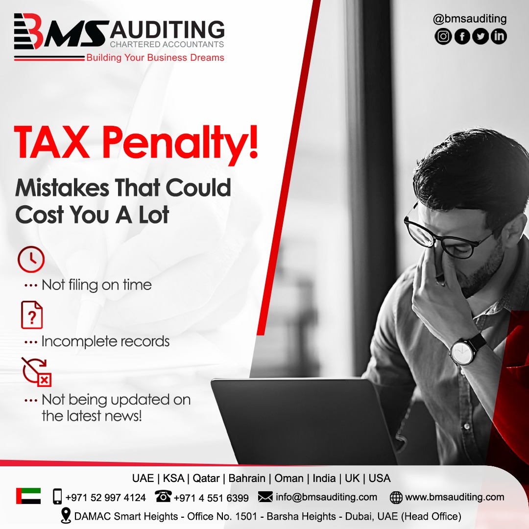 bms_auditing's tweet photo. Common mistakes, such as inaccurate record-keeping, missed deadlines, and incorrect filing, can lead to significant fines.
CONTACT US NOW!
#taxpenalties #taxfines | #taxation | #taxadvisor | #uae | #dubai | #qatar | #oman | #bahrain | #kuwait | #saudiarabia | #bms | #bmsauditing https://t.co/086TELbdSX