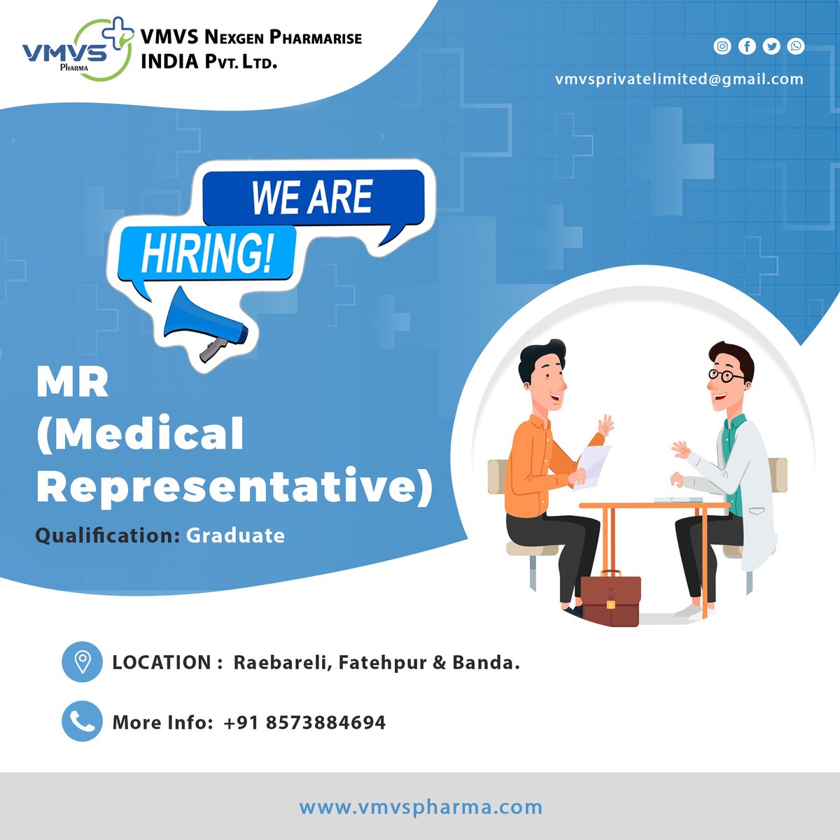 WE ARE HIRING!
Be a part of something big and join the MR team at VMVS Pharma, driving innovation in healthcare.
#InnovatingHealthcare
#HealthcareforAll
#JoinVMVSTeam