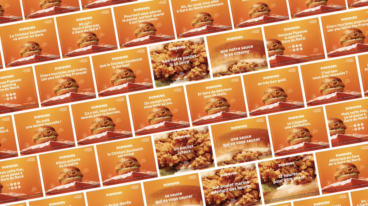 Des petites histoires pour écrire une grande histoire. Lancement de <a href="/popeyesfr/">Popeyes France</a> à Paris et dans le métro. 
Plus de 40 affiches différentes qui donnent très faim.  🍗🔥