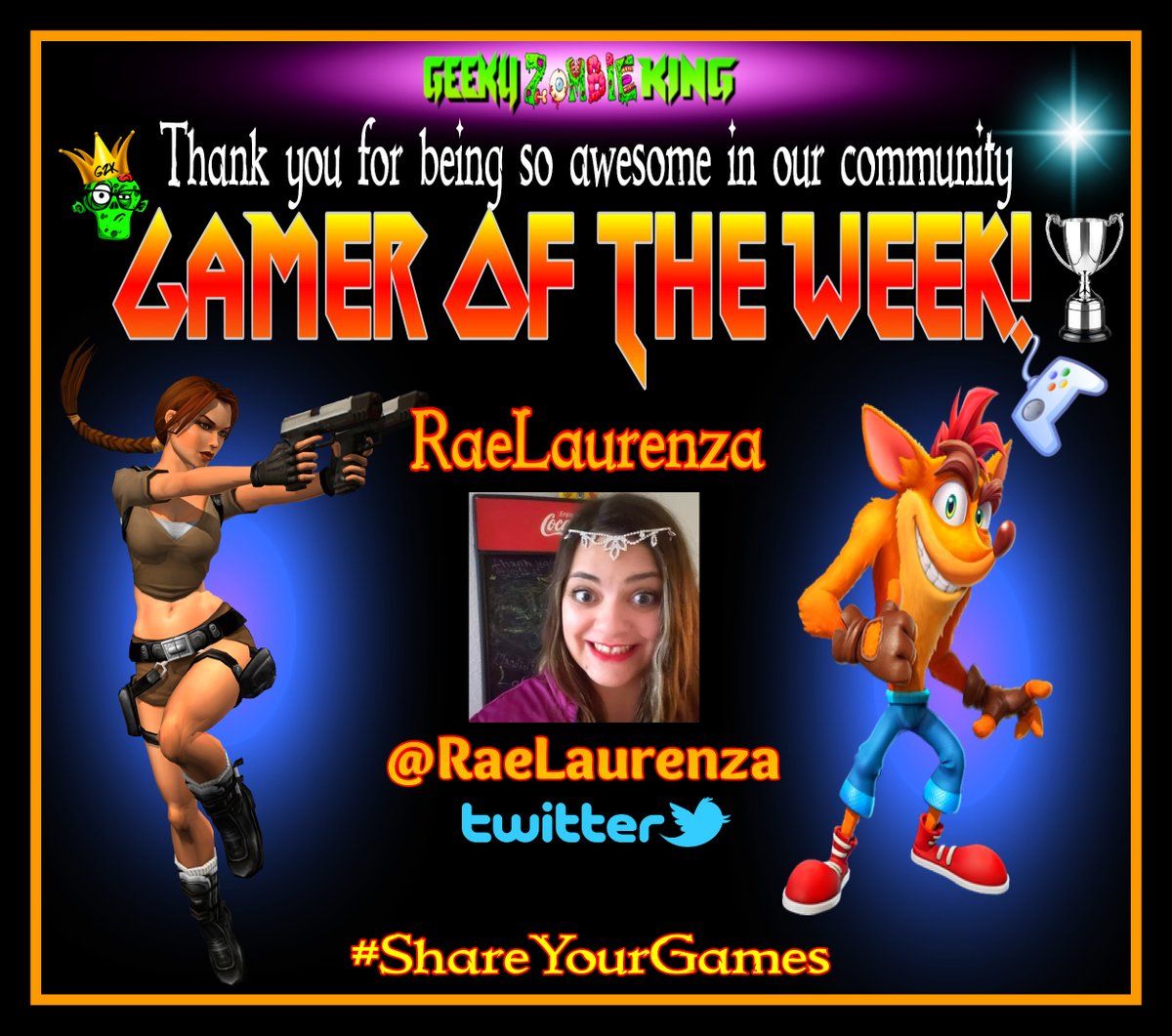 Geeky Zombie King (@geekyzombieking) on Twitter photo #GamerOfTheWeek goes out to <a href="/RaeLaurenza/">Video Game Gem Vault</a> Congrats!
She loves video games and movies! Her first console was the Sega Genesis. She also restore consoles, discs, and game cartridges. And making some how to videos also! Be sure to visit & check out her page!😎
#ShareYourGames #GamerOfTheWeek goes out to <a href="/RaeLaurenza/">Video Game Gem Vault</a> Congrats!
She loves video games and movies! Her first console was the Sega Genesis. She also restore consoles, discs, and game cartridges. And making some how to videos also! Be sure to visit & check out her page!😎
#ShareYourGames