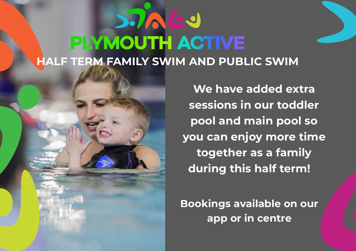 ActivePlymouth's tweet photo. Its half term and we have you covered, at the Life Centre we have increased our sessions this week to add in more time for the family!
 #halfterm #familytime #swim #familyswim #thingstodo #keepyoubusy #wegotitcovered https://t.co/R7dfpN5Xjk