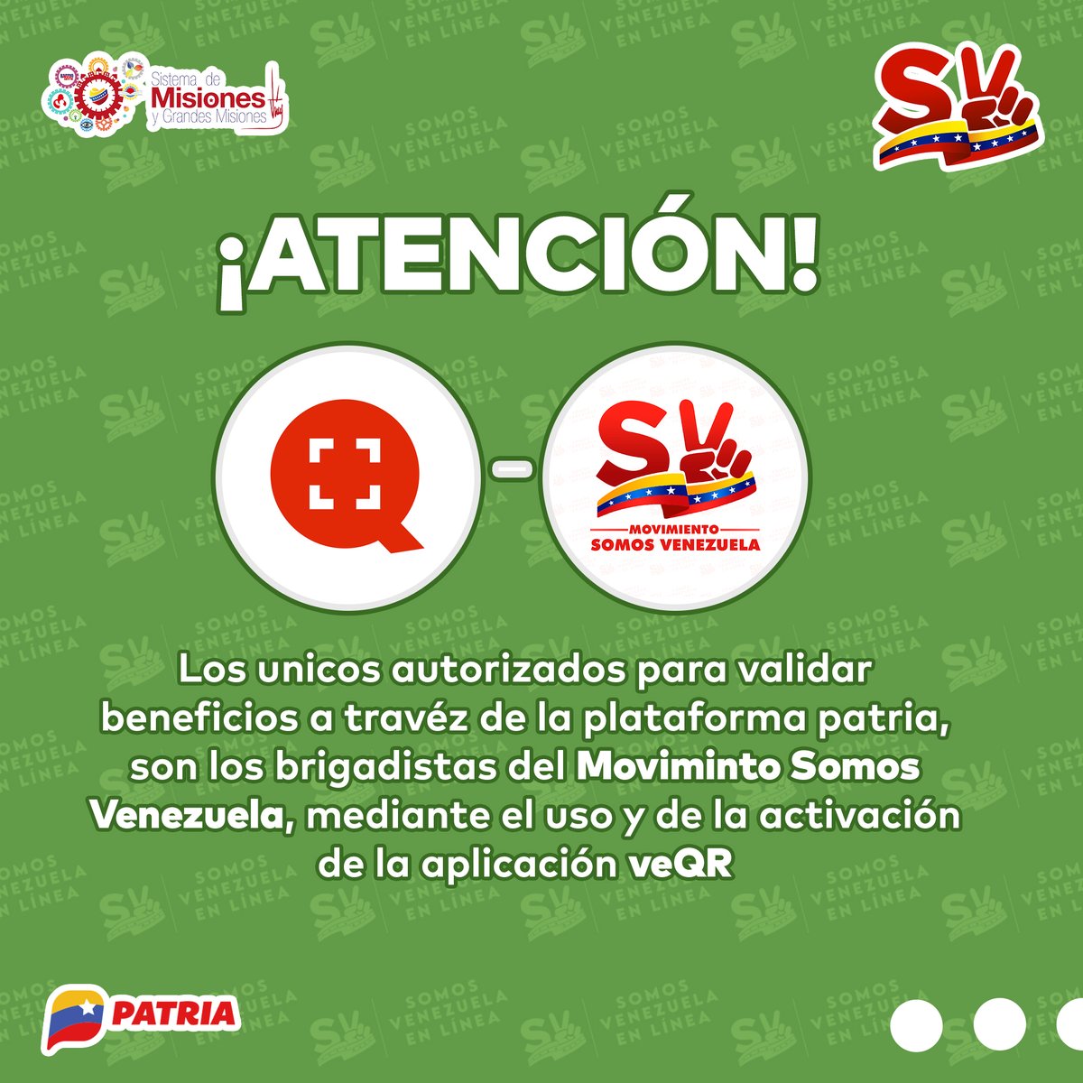 #SabíasQué || La #PlataformaPatria y el #SistemaPatria, te recomiendan, no caer en falsas informaciones de cuentas no oficiales y extorsiones de gestores mal intencionados.

bio.site/MSVEnLinea #13Feb #JuventudIntegraciónYPaz